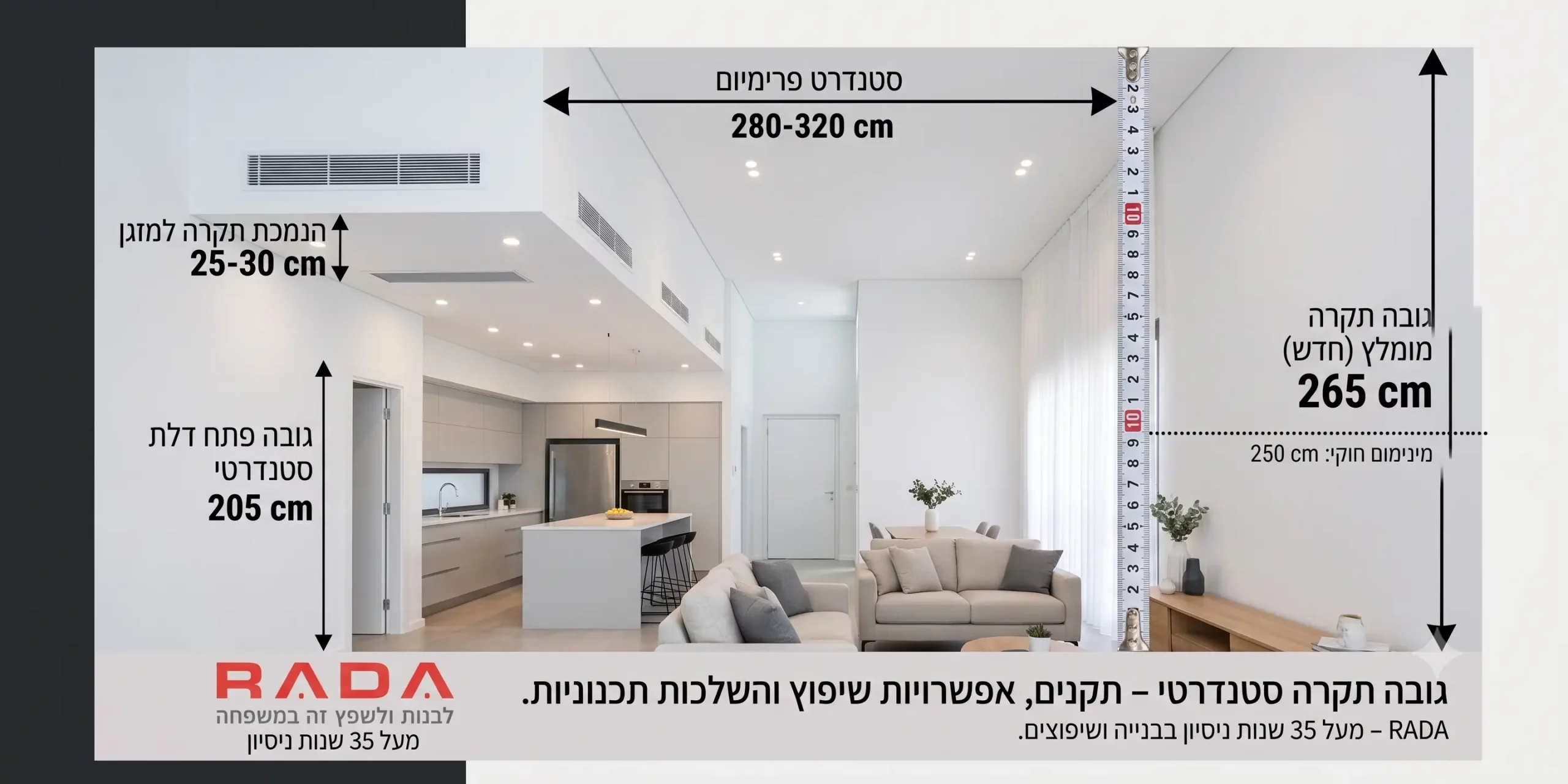 גובה תקרה סטנדרטי בדירה - רדה